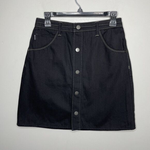 Helmut Lang Dresses & Skirts - HELMUT LANG Skirt Womens 27 Black Snap-Front Mini Contrast Stitching